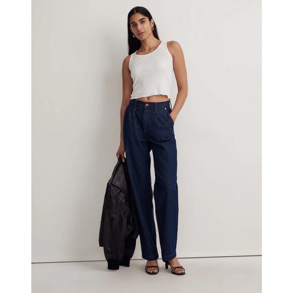 Madewell The Baggy Straight Jeans Woodham Dark Wash Pleated Loose Fit Size 26 - Picture 7 of 8